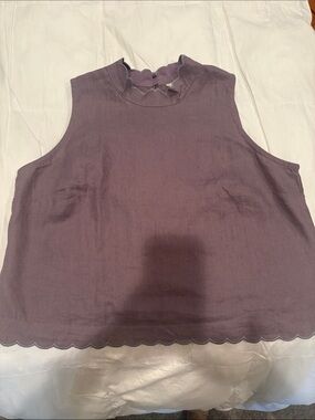 NWOT Garnet Hill Mauve Scalloped Linen Sleeveless Top